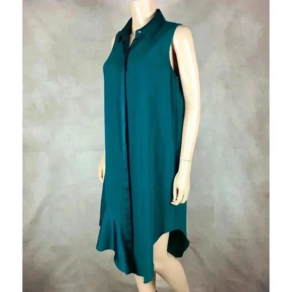 Rachel Roy Emerald Green Flounce-Hem Shirtdress Size MEDIUM - Picture 12 of 13